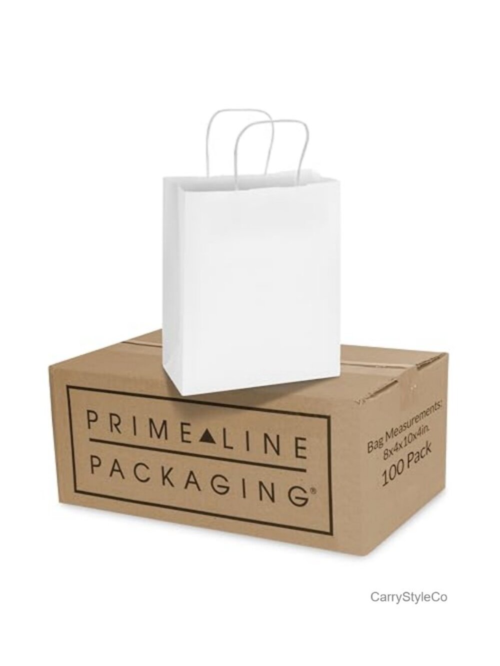 100 Pack White Kraft Paper Gift Bags with Handles 8x4x10